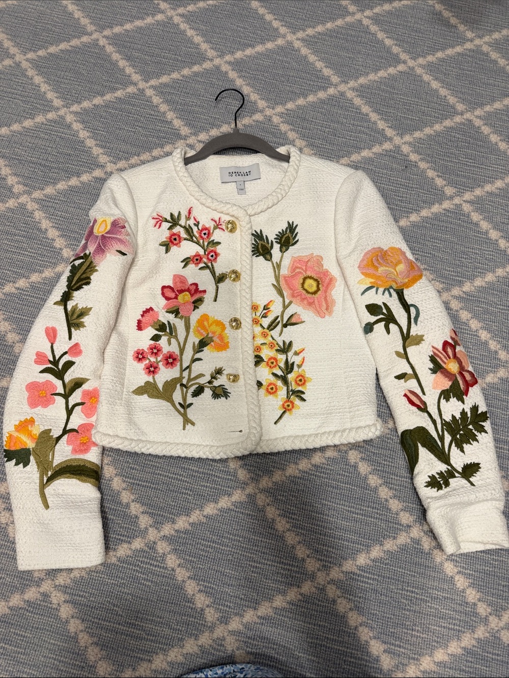 10 Crosby Derek Lam White Floral Embroidered Cropped Jacket